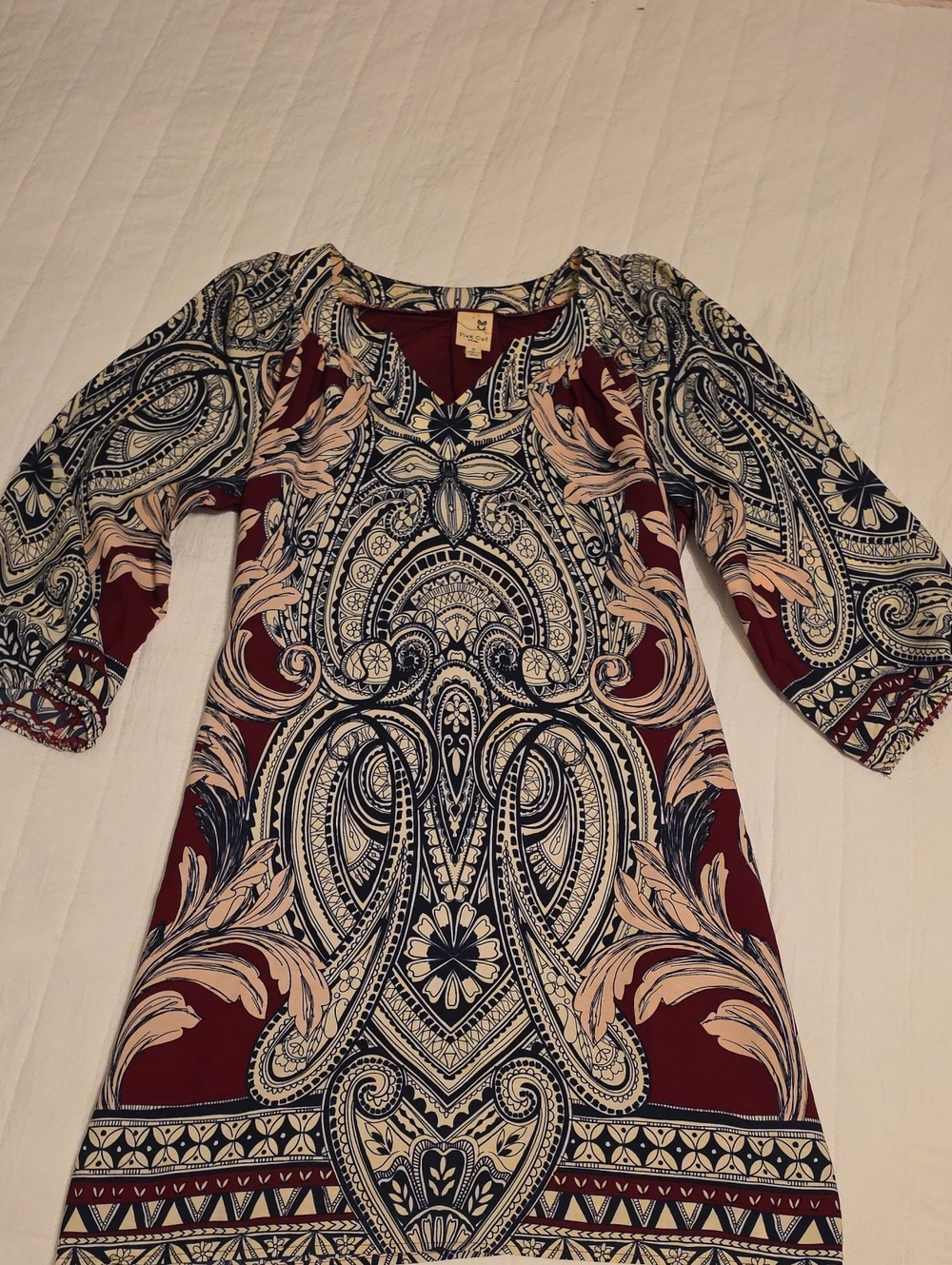 Pink Owl Burgundy, Navy & Cream Paisley Scoop-Neck Tunic